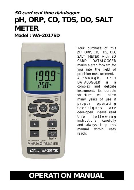 WA-2017SD pH, ORP, CD, TDS, DO, SALT METER 使用说明书