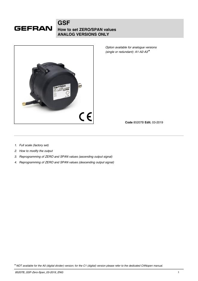 GSF传感器ZERO和SPAN值设置说明