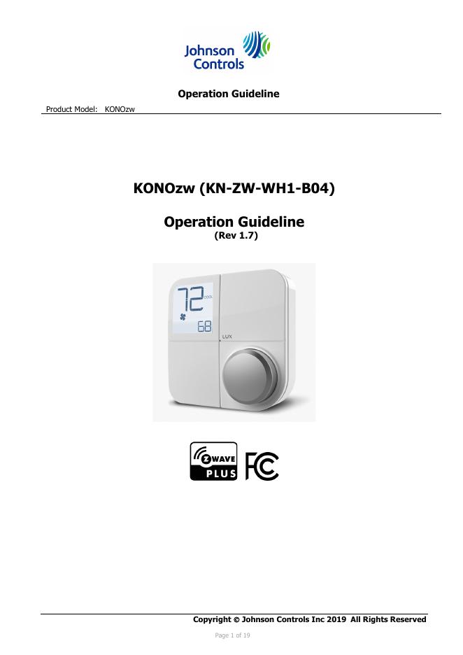 KONOzw恒温器使用说明书