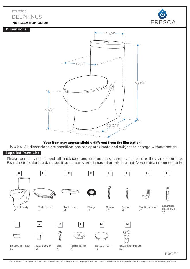Fresca FTL2309 DELPHINUS马桶安装说明书