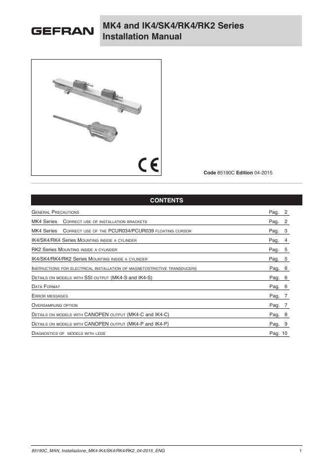 MK4和IK4/SK4/RK4/RK2系列传感器安装说明