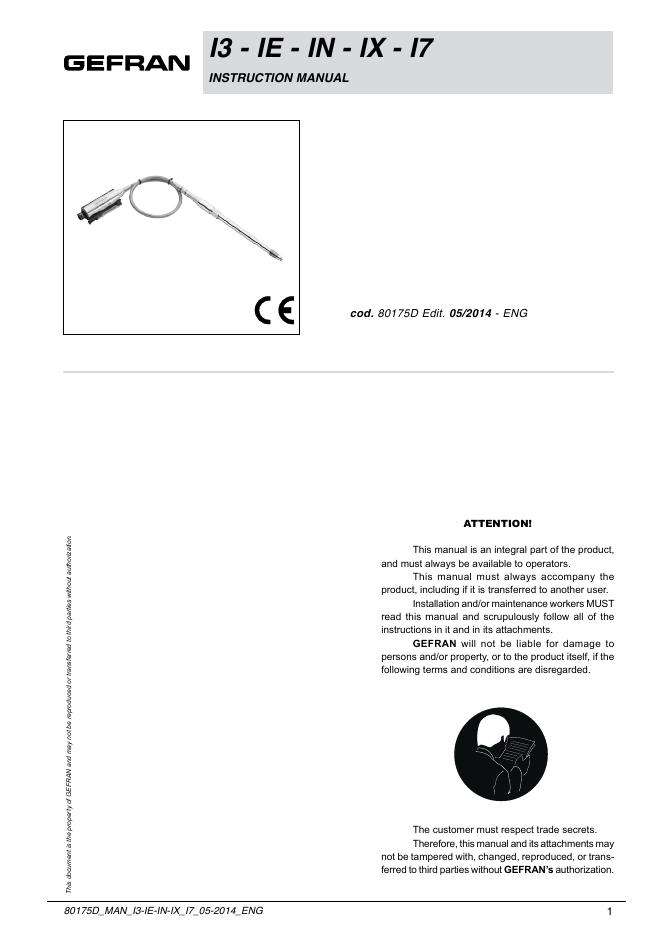 GEFRAN I3-IE-IN-IX-I7产品说明书