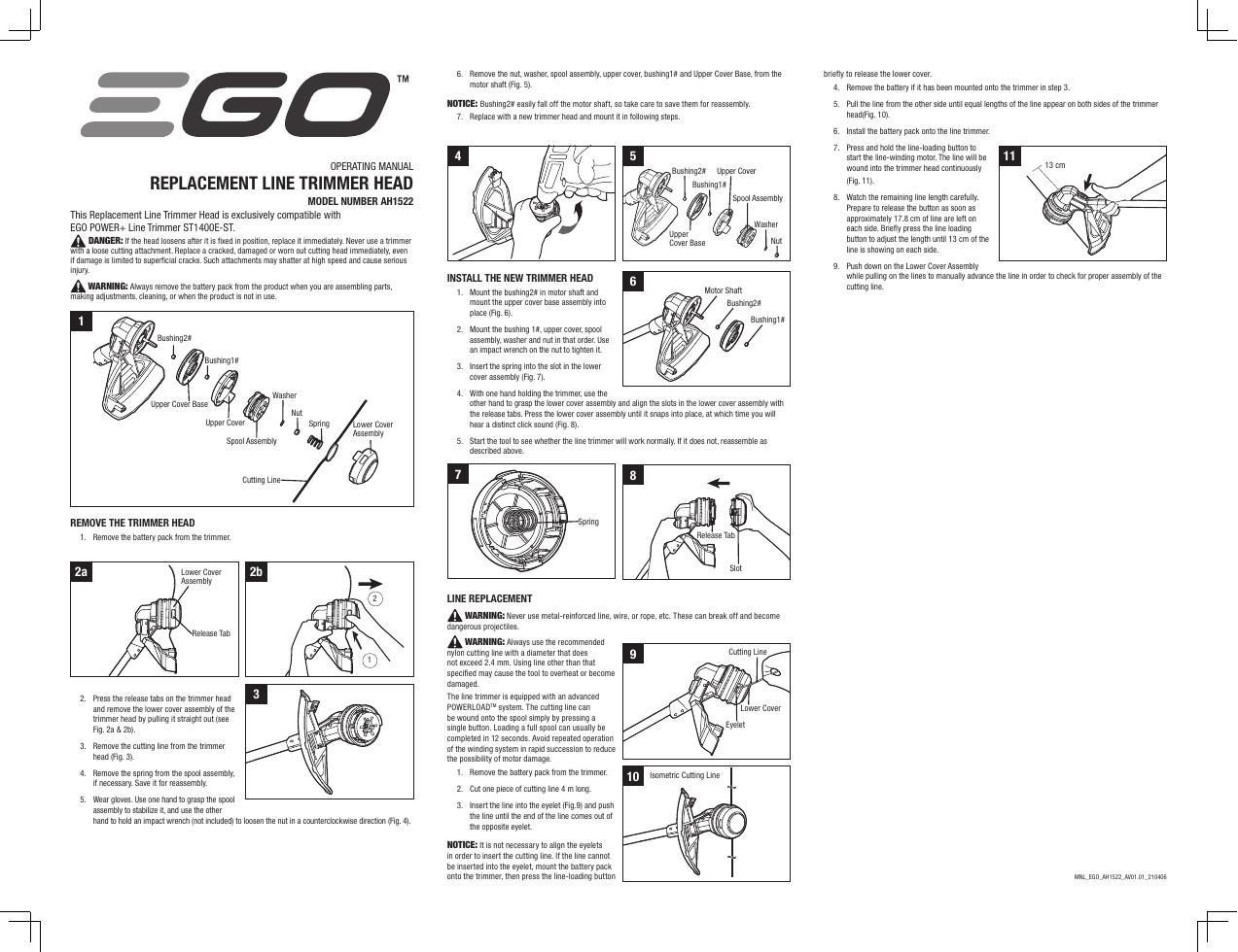 EGO POWER+ 线绳修剪器刀头使用说明书