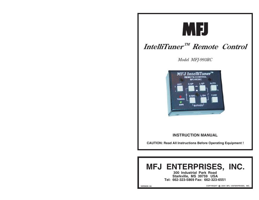 MFJ-993RC IntelliTuner Remote Control 说明手册