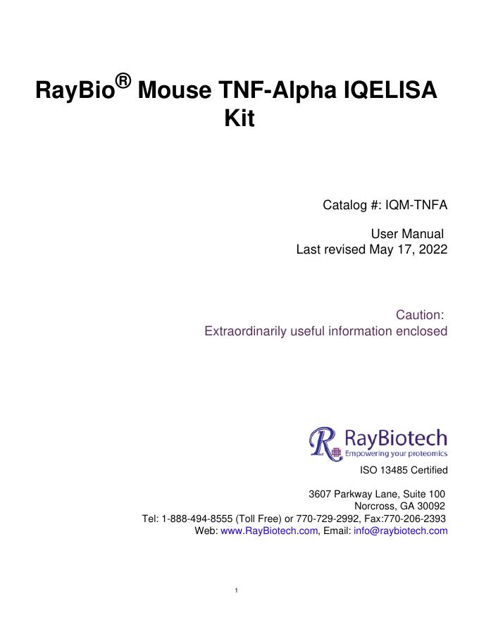 RayBio® Mouse TNF-Alpha IQELISA Kit 说明书