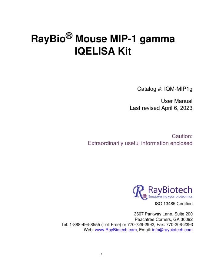 RayBio® Mouse MIP-1 gamma IQELISA Kit说明书