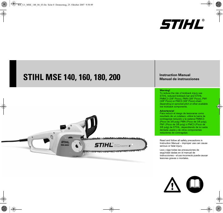 STIHL MSE 140, MSE 160, MSE 180, MSE 200电动链锯使用说明书