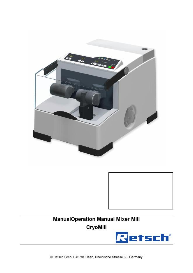 Mixer Mill CryoMill使用说明书