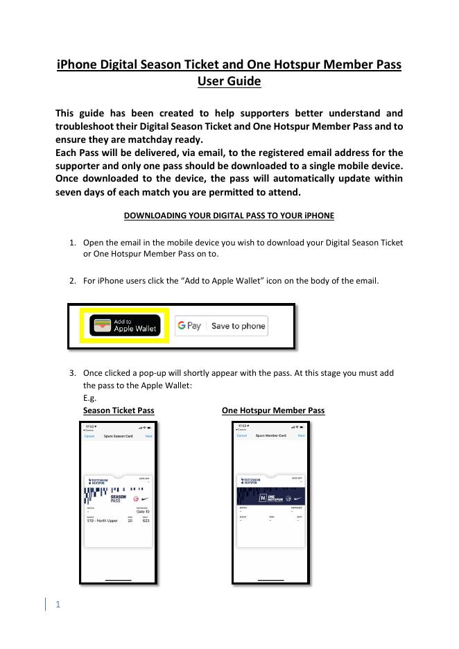 iPhone数字季票和One Hotspur会员通行证使用说明