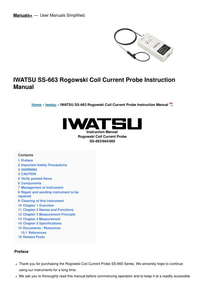 罗格斯基线圈电流探头SS-663/664/665使用说明书
