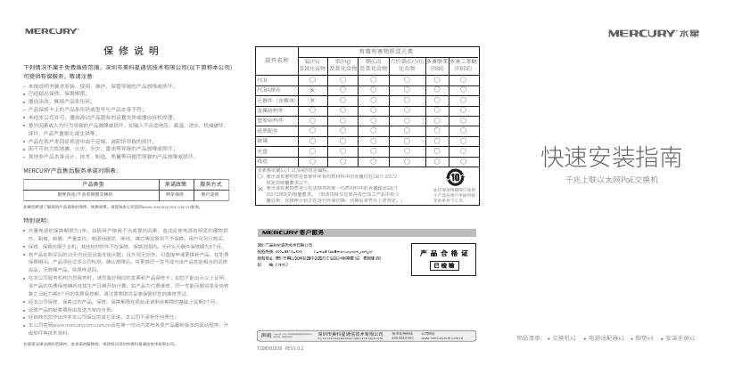 钢壳百兆/千兆非网管交换机 保修说明