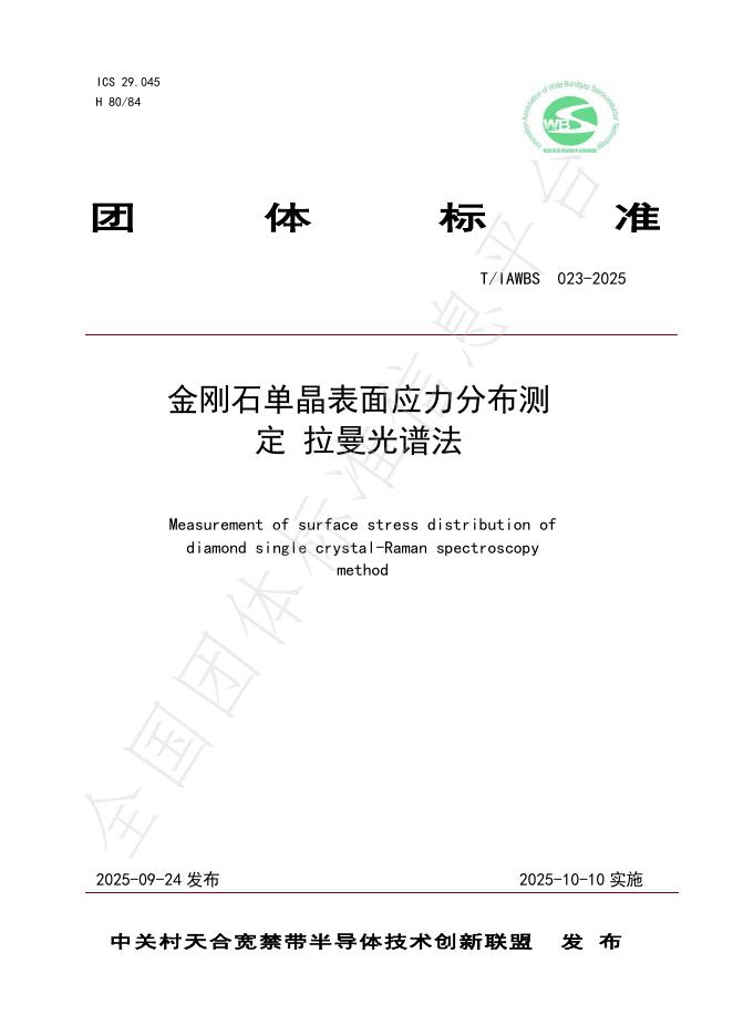 T/IAWBS 023-2025 金刚石单晶表面应力分布测定 拉曼光谱法
