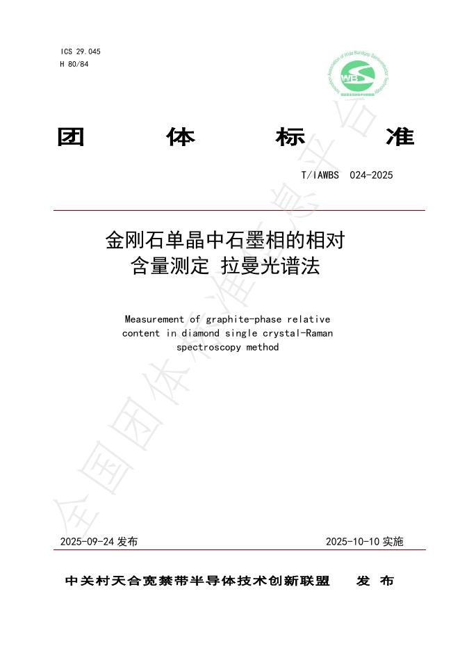 T/IAWBS 024-2025 金刚石单晶中石墨相的相对含量测定 拉曼光谱法