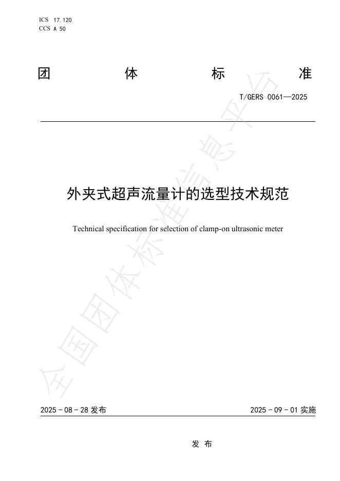 T/GERS 0061-2025 外夹式超声流量计的选型技术规范