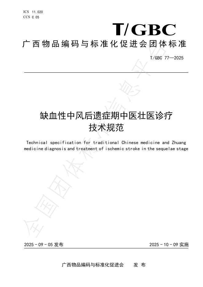 T/GBC 77-2025 缺血性中风后遗症期中医壮医诊疗技术规范