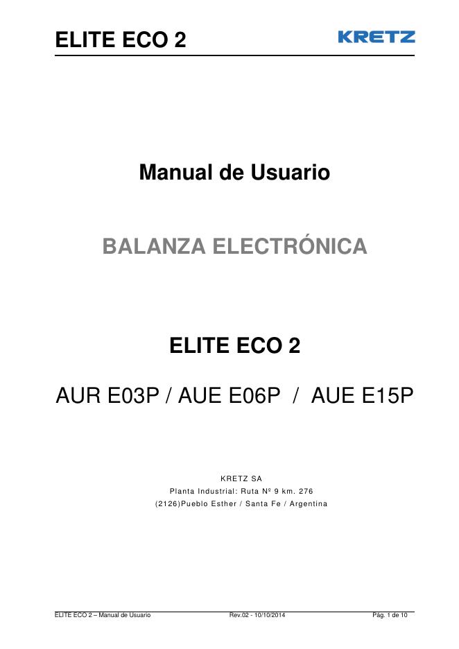 ELITE ECO 2电子秤使用说明书