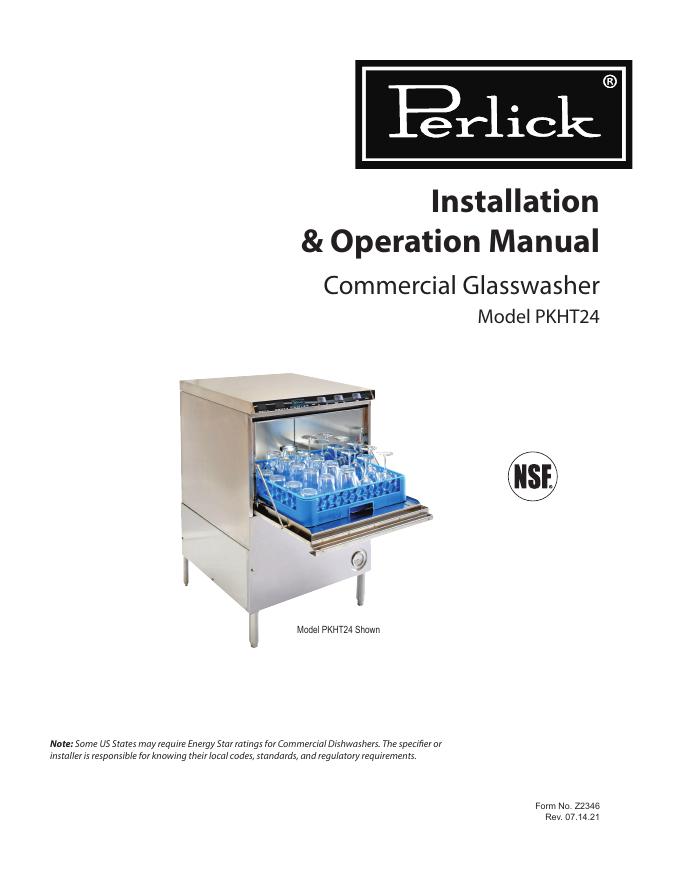Perlick PKHT24商用洗碗机安装和操作说明