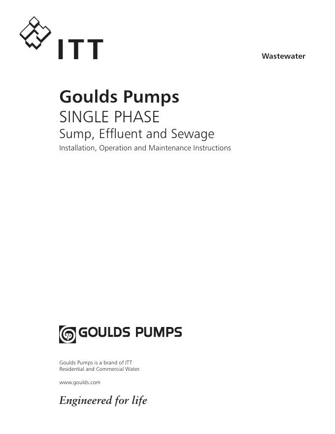 ITT Goulds Pumps 单相污水泵，污水和污水安装、操作和维护说明书