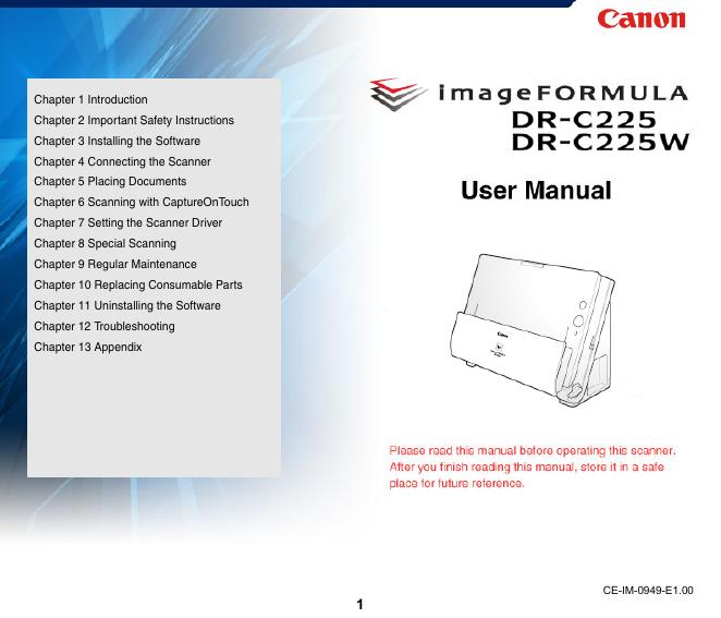 佳能 imageFORMULA DR-C225/C225W 文档扫描仪使用说明书