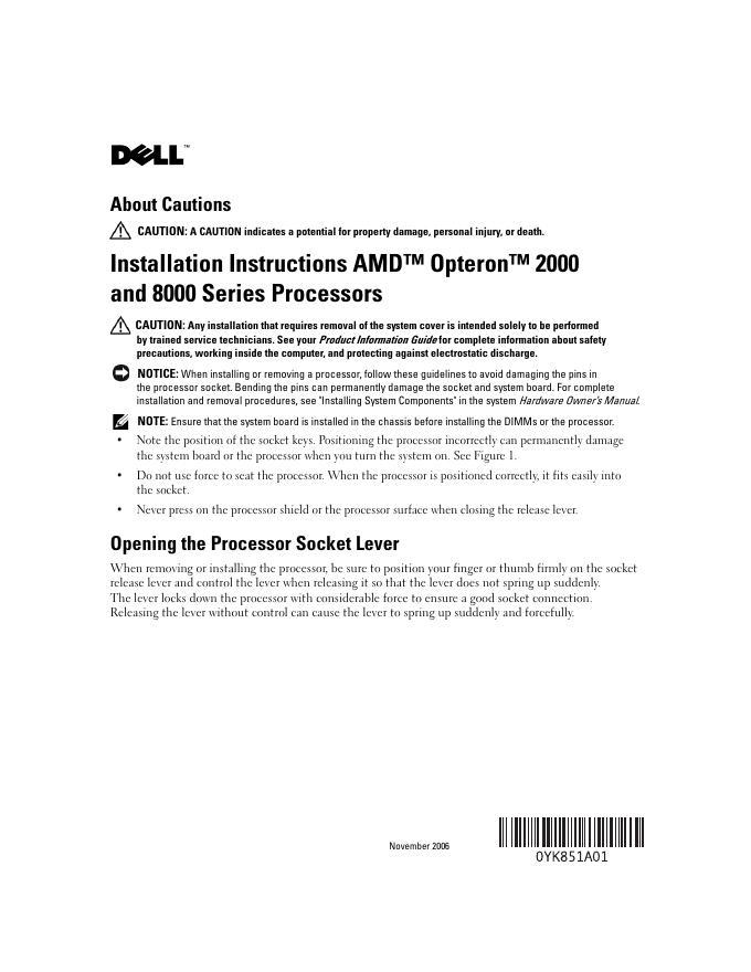 AMD™ Opteron™ 2000和8000系列处理器安装说明