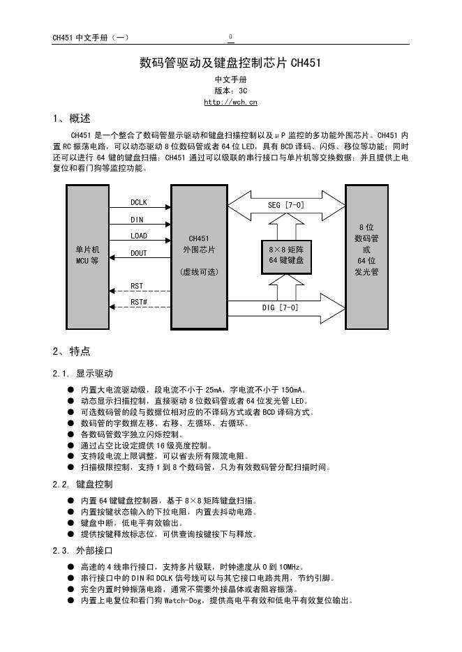 CH451 数码管驱动及键盘控制<em>芯片</em> 中文手册 海报
