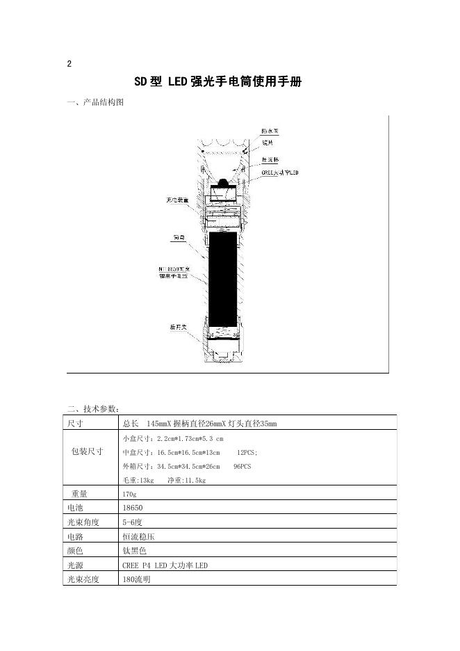 SD型LED强光手电筒 使用手册