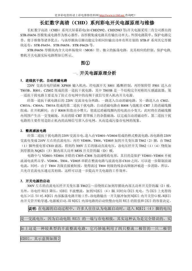 长虹 数字高清(CHD)系列彩电开关电源 原理维修手册