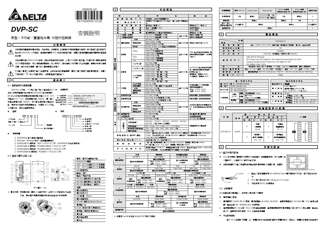 DVP-SC 微型‧多功能‧豐富指令集 可程式控制器 安装手册