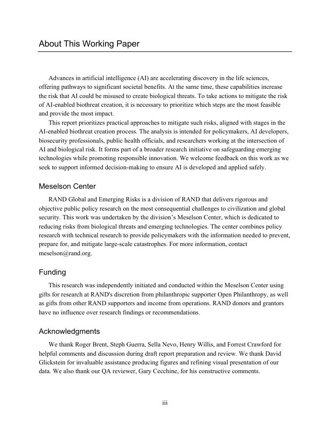 Rand兰德：2025年优先考虑可行和有影响力的行动，以实现人工智能在生物学中的安全开发和使用报告（英文版）_第3页