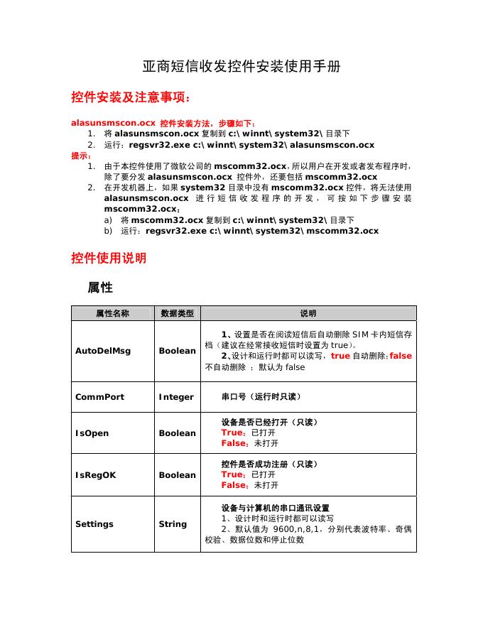 亚商短信收发控件 安装使用手册