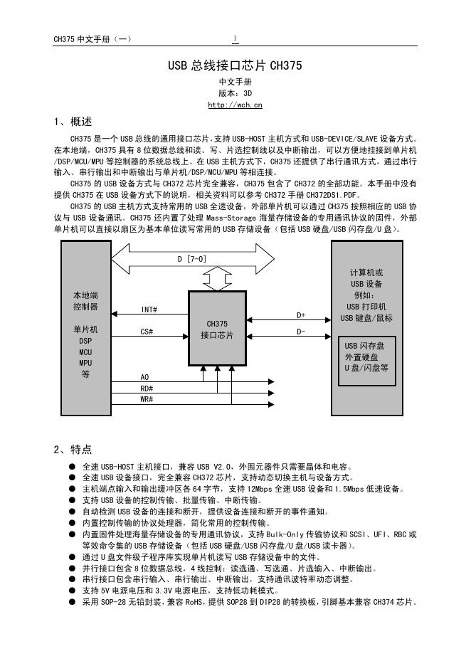 USB 总线接口<em>芯片</em> CH375 中文手册(1) 海报