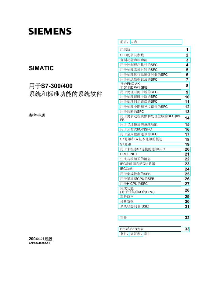 SIEMENS SIMATIC 用于S7-300/400 系统和标准功能的系统软件 参考手册