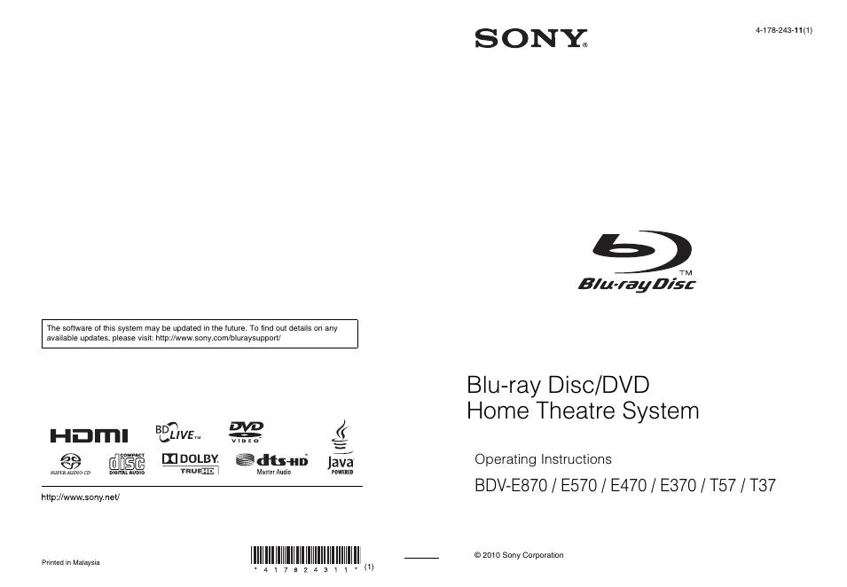 SONY BDV-E870/E570/E470/E370/T57/T37 用户手册