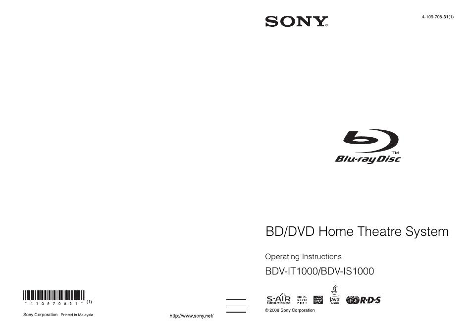 SONY BDV-IT1000/BDV-IS1000 用户手册