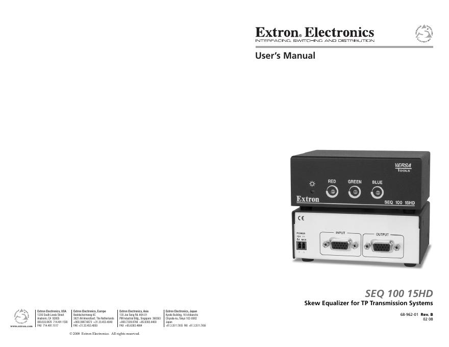 Extron Electronics SEQ 100 15HD 用户手册