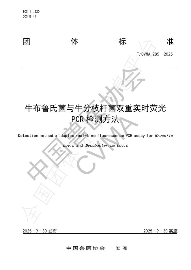 T/CVMA 285-2025 牛布鲁氏菌与牛分枝杆菌双重实时荧光PCR检测方法