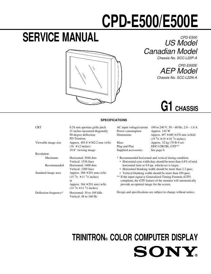 索尼 CPD-E500/E500E显示器 维修手册