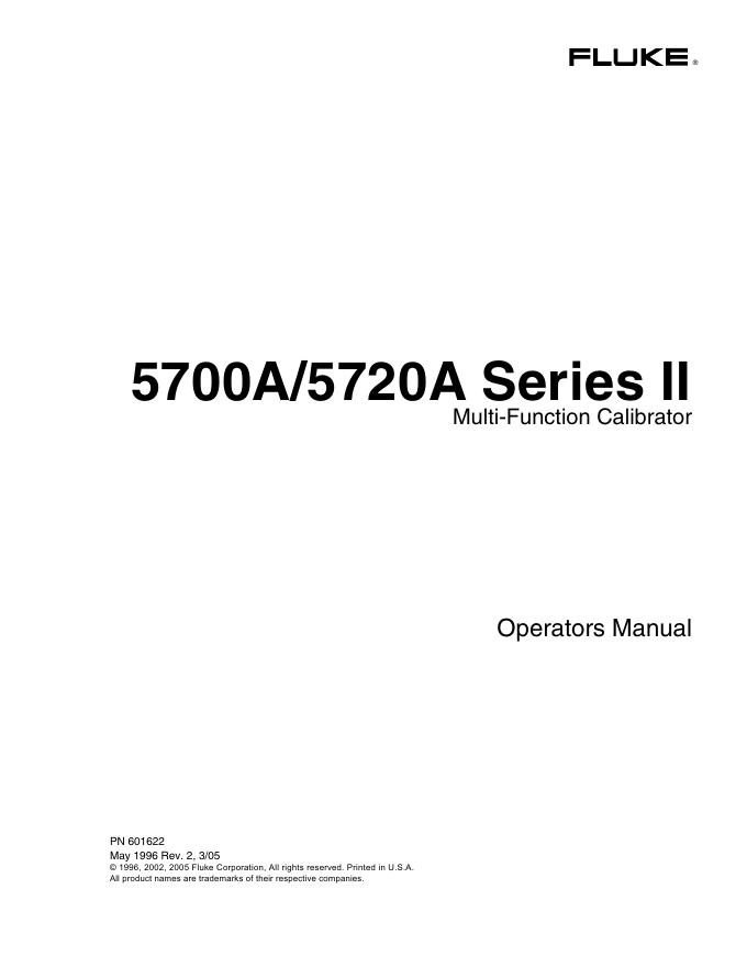FLUKE 5700A/5720A系列 用户手册