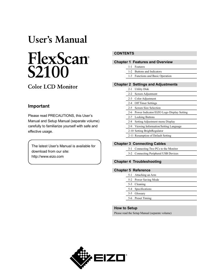EIZO FlexScan S2100 彩色液晶显示器 用户手册