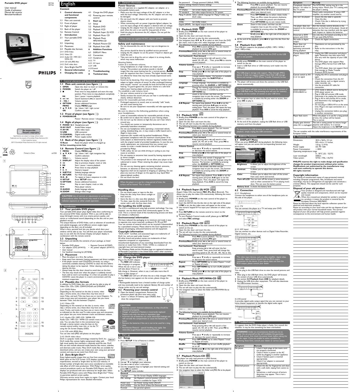PHILIPS Portable DVD player 用户手册
