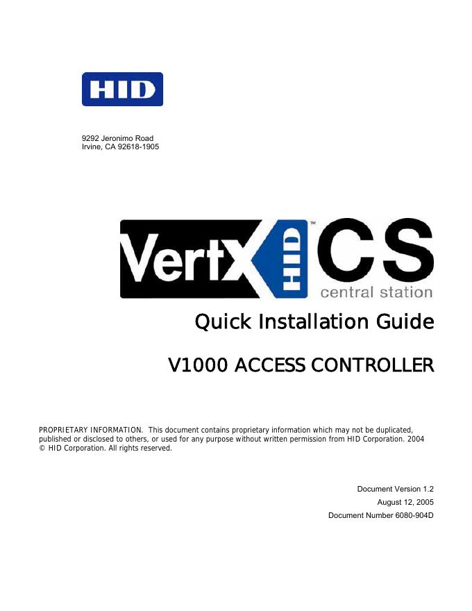 HID V1000网络控制器 安装手册（英文）