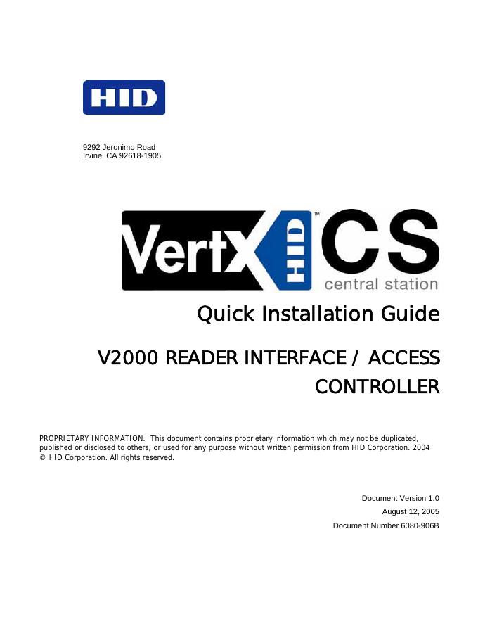 HID V2000网络门禁控制器 安装手册（英文）