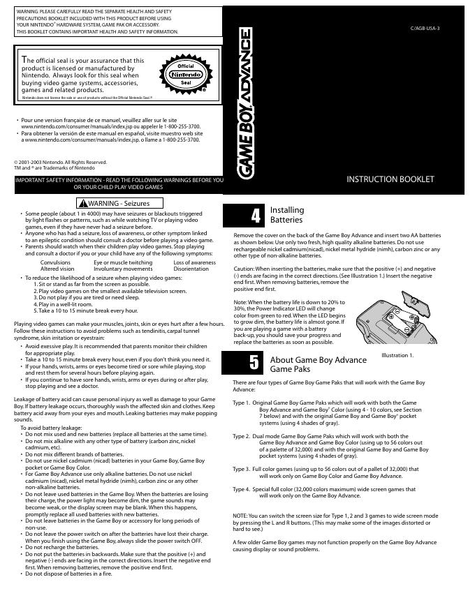 GAME BOY ADVANCE 指导手册