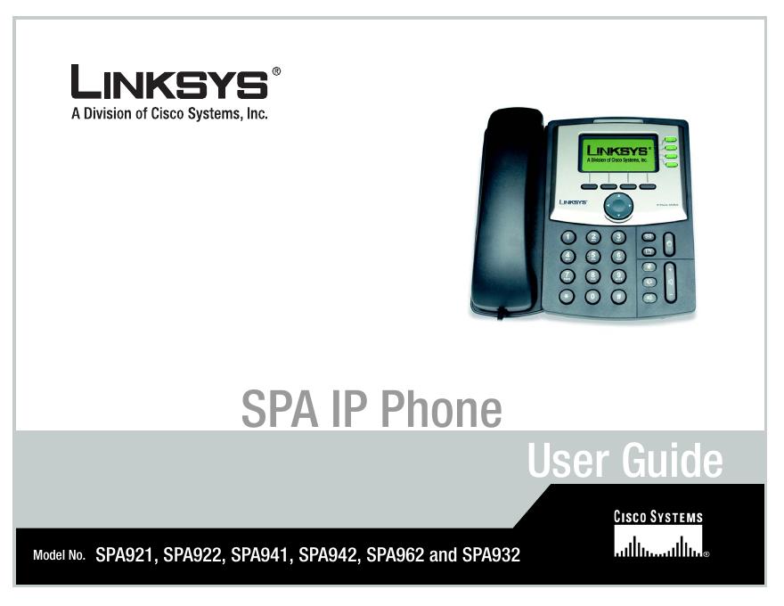 LINKSYS SPA921/922/941/942/962/932电话 用户手册