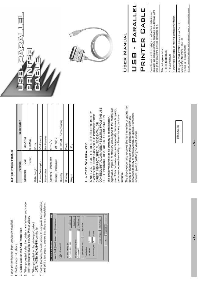 ATEN USB-PARALLEL PRINTER CABLE 用户手册