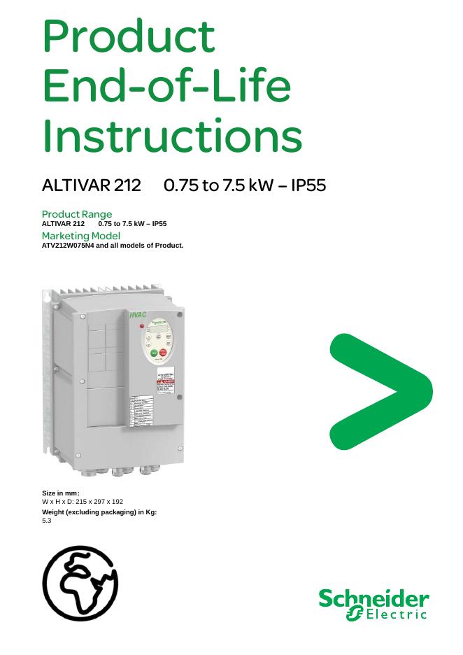 施耐德电气 ALTIVAR 212 0.75 to 7.5 kW – IP55 安装手册