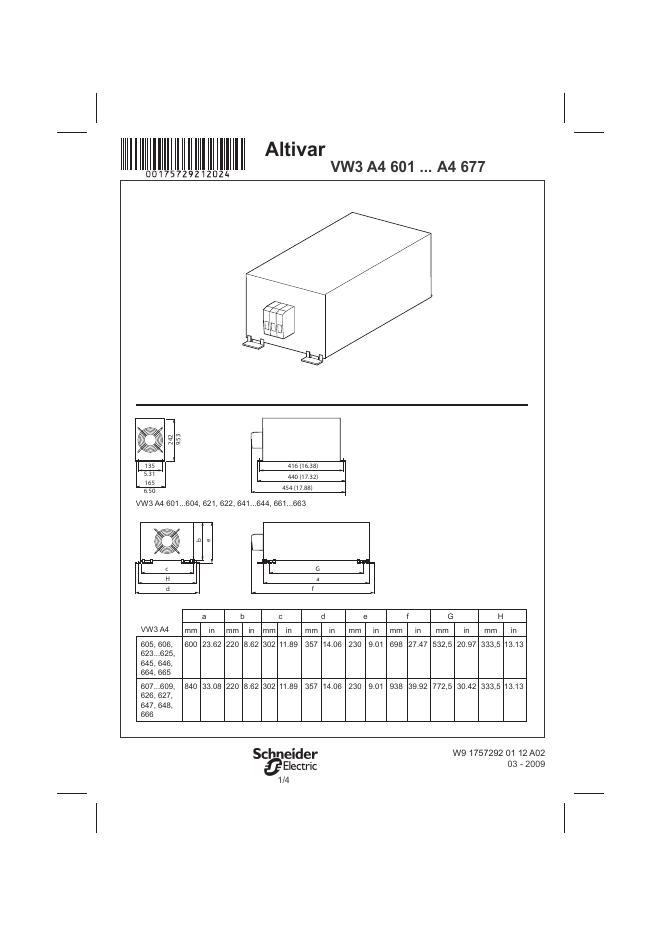 Schneider Altivar VW3 A4 601 ... A4 677 数据手册