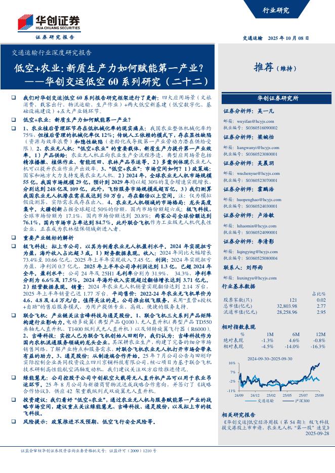 华创证券：华创交运低空60系列研究（二十二）：低空+农业：新质生产力如何赋能第一产业？海报