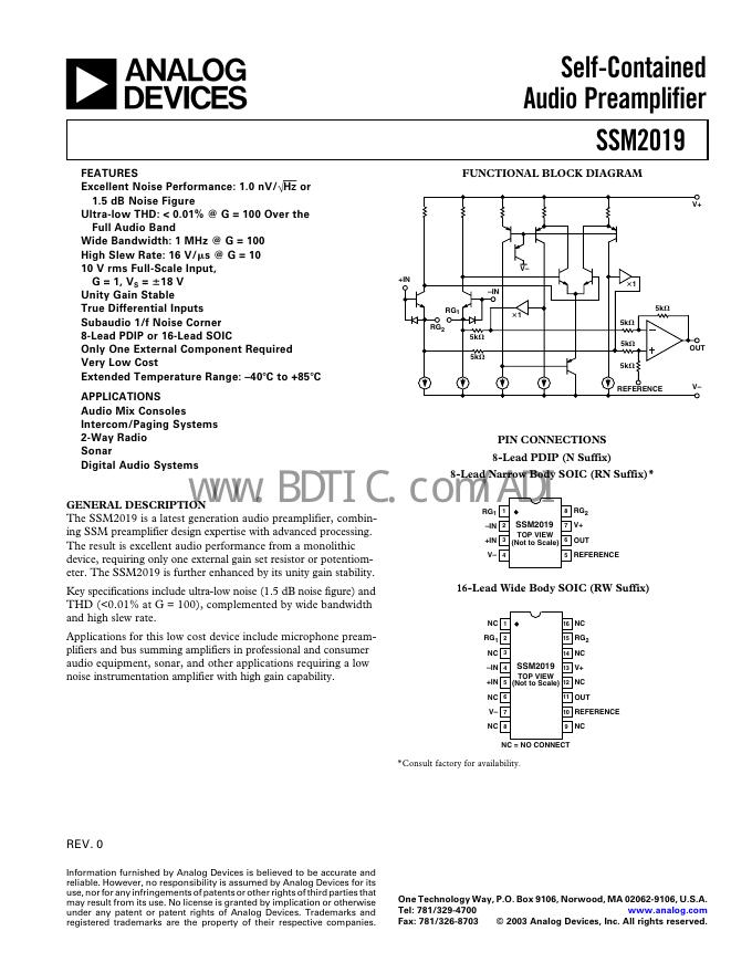 ANALOG DEVICES SSM2019 数据手册