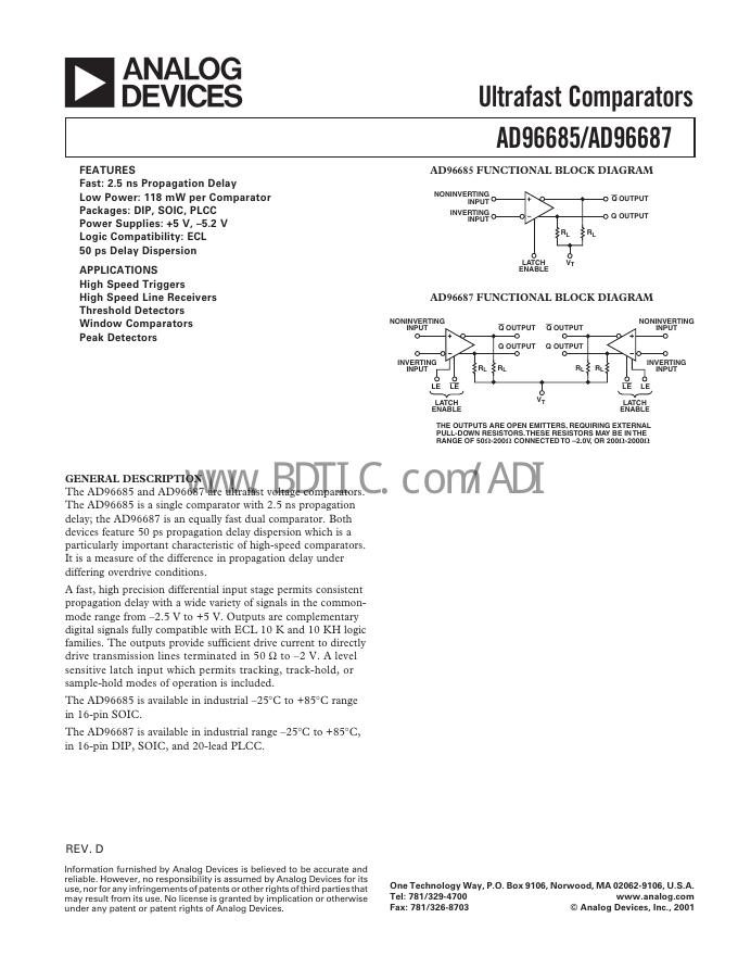ANALOG DEVICES AD96685/AD96687 数据手册